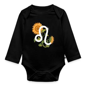 Signe du zodiaque Lion - Tournesol Astrologie Cadeau - Body Bébé bio manches longues - noir - Devant