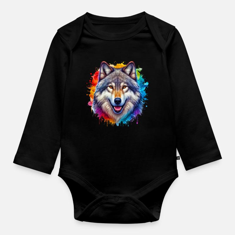 Wolf - Baby Bio-Langarm-Body - Schwarz