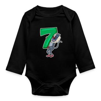 7th Birthday Motif Monkey - Seven Years Old - Organic Longsleeve Baby Bodysuit - black - Front