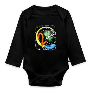 2 Birthday Motif Astronaut - Two Years Old - Organic Longsleeve Baby Bodysuit - black - Front
