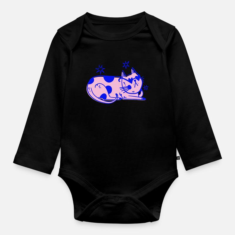 Stylische Katze – Relaxed Retro Vibes - Baby Bio-Langarm-Body - Schwarz