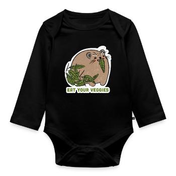 Eat Your Veggies – Funny Animal Motif - Organic Longsleeve Baby Bodysuit - black - Front