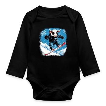 Vaches snowboard - Body Bébé bio manches longues - noir - Devant