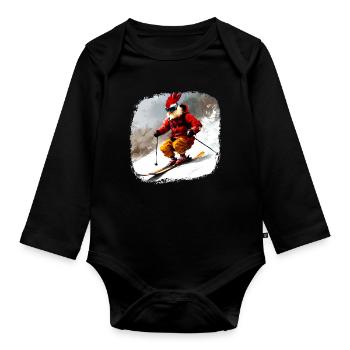 Poulets Ski / Poulet Skieur - Body Bébé bio manches longues - noir - Devant