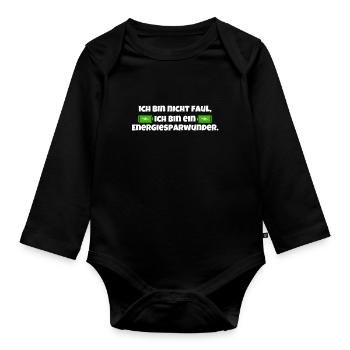 Ich Bin Nicht Faul - Ich Bin ein Energiesparwunder - Baby Bio-Langarm-Body - Schwarz - Vorne