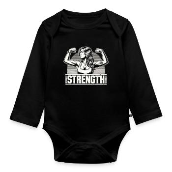 Force femme forte tension muscles cadeau - Body Bébé bio manches longues - noir - Devant