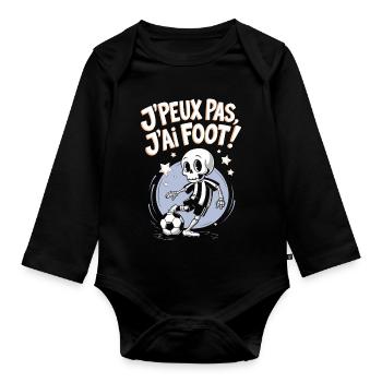 Je peux pas j'ai foot ! - Body Bébé bio manches longues - noir - Devant