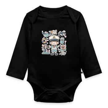 Look de dessin animé de petit marin - Body Bébé bio manches longues - noir - Devant