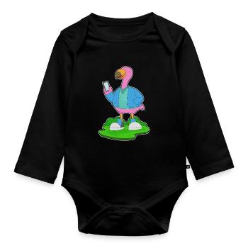 Flamingo Smartphone - Organic Longsleeve Baby Bodysuit - black - Front