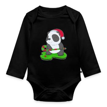 Panda Weihnachten Feldhockey - Baby Bio-Langarm-Body - Schwarz - Vorne