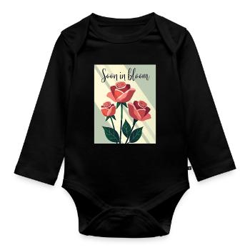 Soon in Bloom Rosenmotiv - Baby Bio-Langarm-Body - Schwarz - Vorne