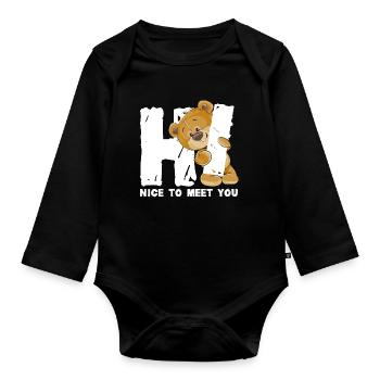 Ours en peluche mignon salutation dicton anglais - Body Bébé bio manches longues - noir - Devant