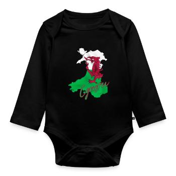 Flag of Wales, Welsh pride - Organic Longsleeve Baby Bodysuit - black - Front