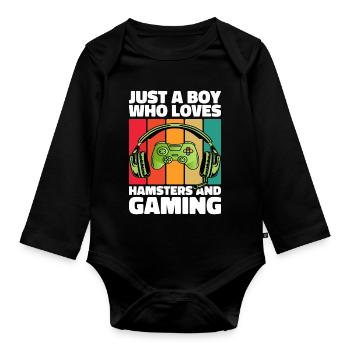 Gamer and Hamsters: Video Games and Infinite Energy - Organic Longsleeve Baby Bodysuit - black - Front