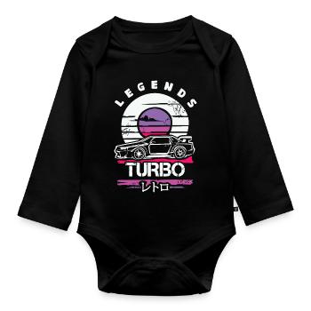 Retro JDM Turbo – Japanisches Auto Design 90s - Baby Bio-Langarm-Body - Schwarz - Vorne