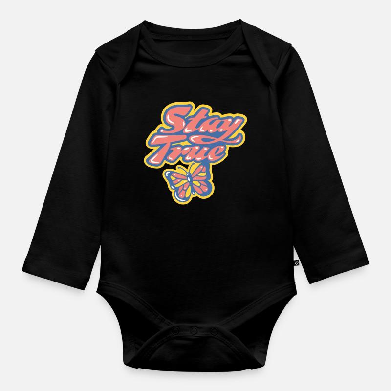 Stay True - Design rétro coloré - Body Bébé bio manches longues - noir