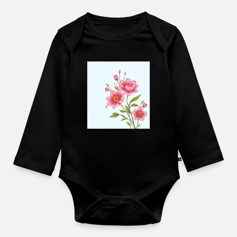 Fleur - Body Bébé bio manches longues - noir