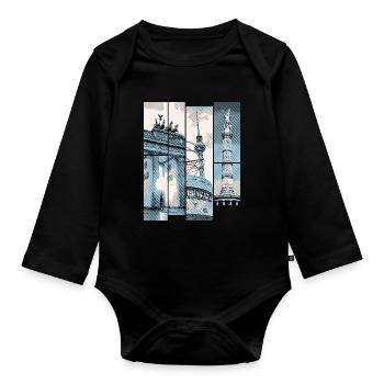 Berlin Skyline City Germany Collage Vintage - Organic Longsleeve Baby Bodysuit - black - Front