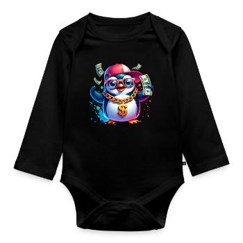 Penguin - Organic Longsleeve Baby Bodysuit - black - Front