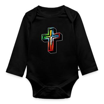 Jésus sur la croix - Body Bébé bio manches longues - noir - Devant