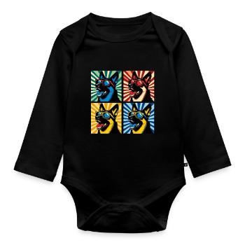 Shepherd's Pop Art Bear, Teddy, Biscuit, Waffles - Organic Longsleeve Baby Bodysuit - black - Front