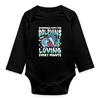 Swimming With The Dolphins - Baby Bio-Langarm-Body - Schwarz - Vorne