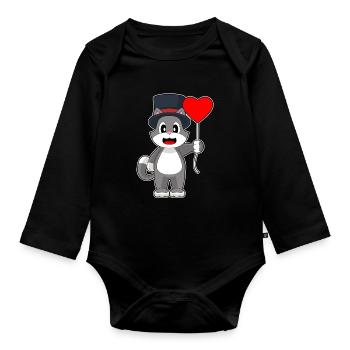 Katze Bräutigam Herz Hochzeit - Baby Bio-Langarm-Body - Schwarz - Vorne