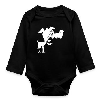 Kleiner weißer Hund und großes Maul - Baby Bio-Langarm-Body - Schwarz - Vorne