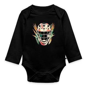 Lacrosse Helm Cartoon - Baby Bio-Langarm-Body - Schwarz - Vorne