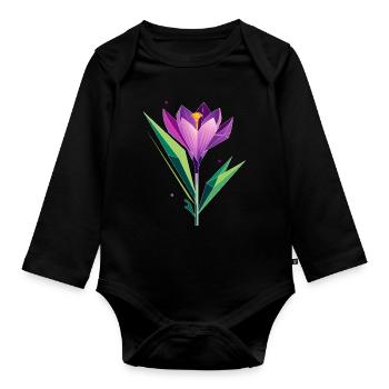 Crocus in polygon design - purple and green tones - Organic Longsleeve Baby Bodysuit - black - Front