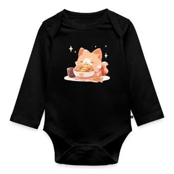 Cat kitten Funny spaghetti eating fat humor - Organic Longsleeve Baby Bodysuit - black - Front