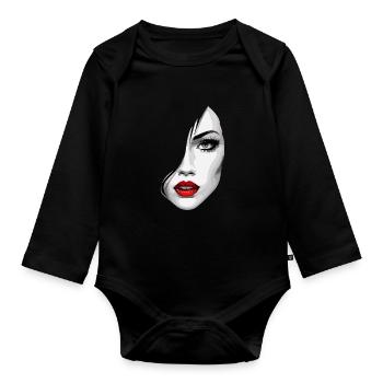 Schöne Frauenface Ästhetik Kunst mit Roten Lippen - Baby Bio-Langarm-Body - Schwarz - Vorne