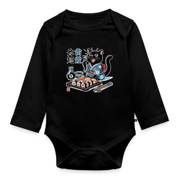 Sushi Chat Noir Kimono Maki Nigiri Cadeau - Body Bébé bio manches longues - noir - Devant