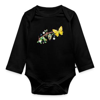 De la chenille au papillon - cycle de vie - Body Bébé bio manches longues - noir - Devant