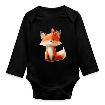 Fox with Butterfly - Organic Longsleeve Baby Bodysuit - black - Front