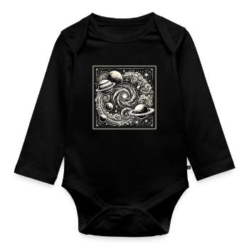 Kosmisches Universum Retro Style - Baby Bio-Langarm-Body - Schwarz - Vorne