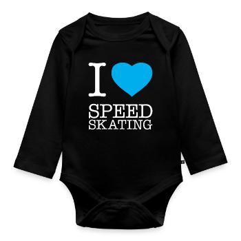 I LOVE SPEED SKATING Eisschnellauf - Baby Bio-Langarm-Body - Schwarz - Vorne