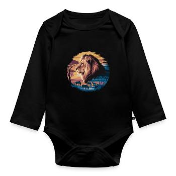 Löwe in der Wüste mit Zebras und Antilopen bei - Baby Bio-Langarm-Body - Schwarz - Vorne