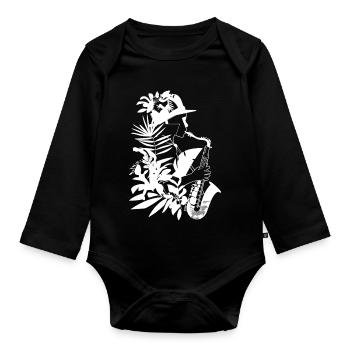 Weiblicher Saxophonist Comic Look - Baby Bio-Langarm-Body - Schwarz - Vorne