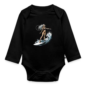 Graphique de surfeuse - Body Bébé bio manches longues - noir - Devant