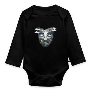 Wandern: Naturgesicht mit Bergpanorama - Baby Bio-Langarm-Body - Schwarz - Vorne