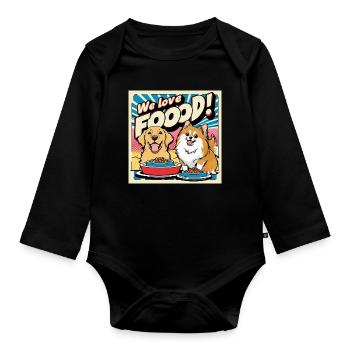 Comic Dogs - We Love Food - Baby Bio-Langarm-Body - Schwarz - Vorne