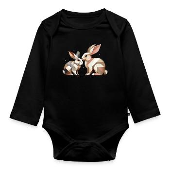 Deux lapins en représentation géométrique - Body Bébé bio manches longues - noir - Devant