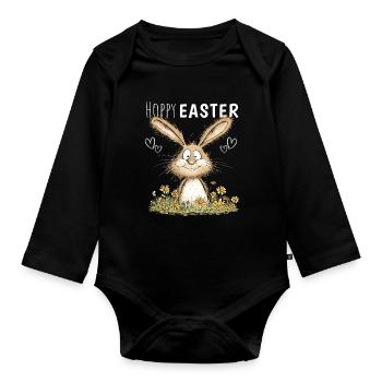Hoppy Easter Easter Bunny Easter Motif Easter Bunny - Organic Longsleeve Baby Bodysuit - black - Front