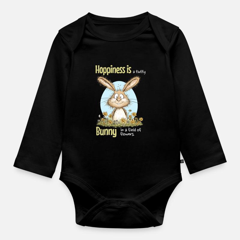 Bunny Easter Motif Saying Spring - Organic Longsleeve Baby Bodysuit - black