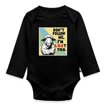 Moutons « Ne me suis pas – moi aussi je suis perdu ! » - Body Bébé bio manches longues - noir - Devant