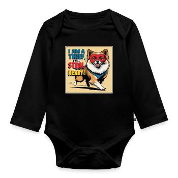 Pomeranian Dog "I am a thief" - Organic Longsleeve Baby Bodysuit - black - Front