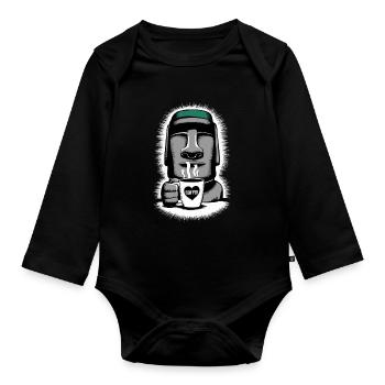 Easter Island Coffee Moai Heart Mug - Organic Longsleeve Baby Bodysuit - black - Front