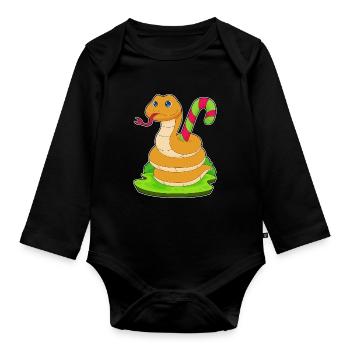 Canne de bonbon serpent - Body Bébé bio manches longues - noir - Devant