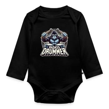 Knallharter Schlagzeuger Gorilla cool Geschenk - Baby Bio-Langarm-Body - Schwarz - Vorne